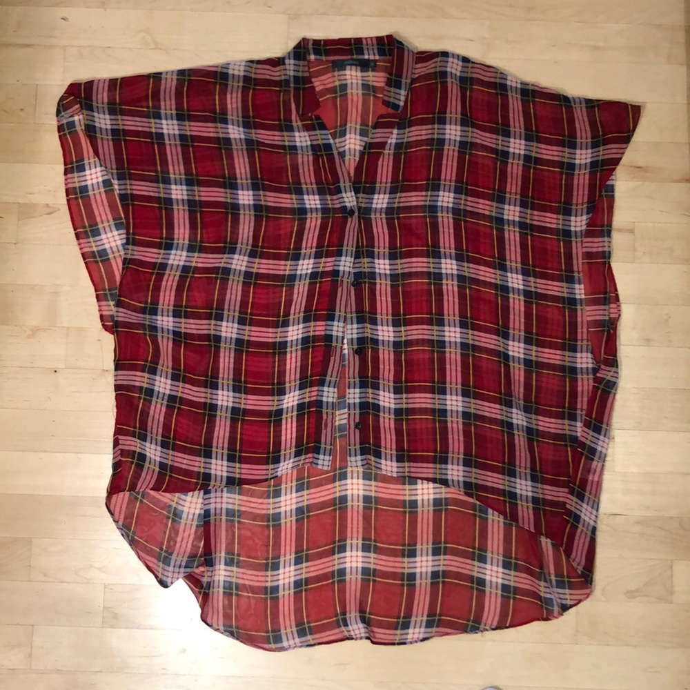 Oversized Sheer Plaid Shirt